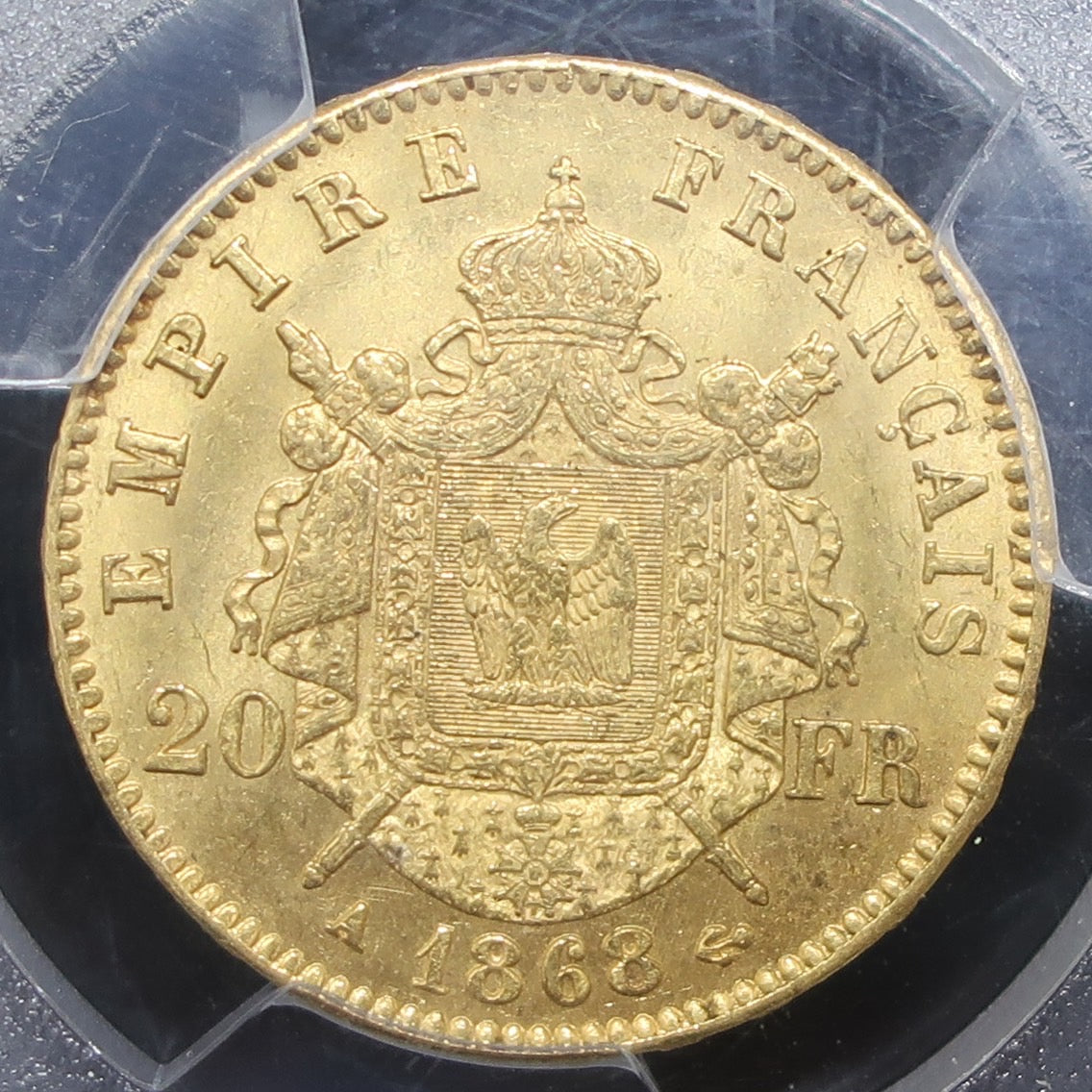 1868A フランス 20フラン金貨 ナポレオン3世 有冠 MS64 PCGS