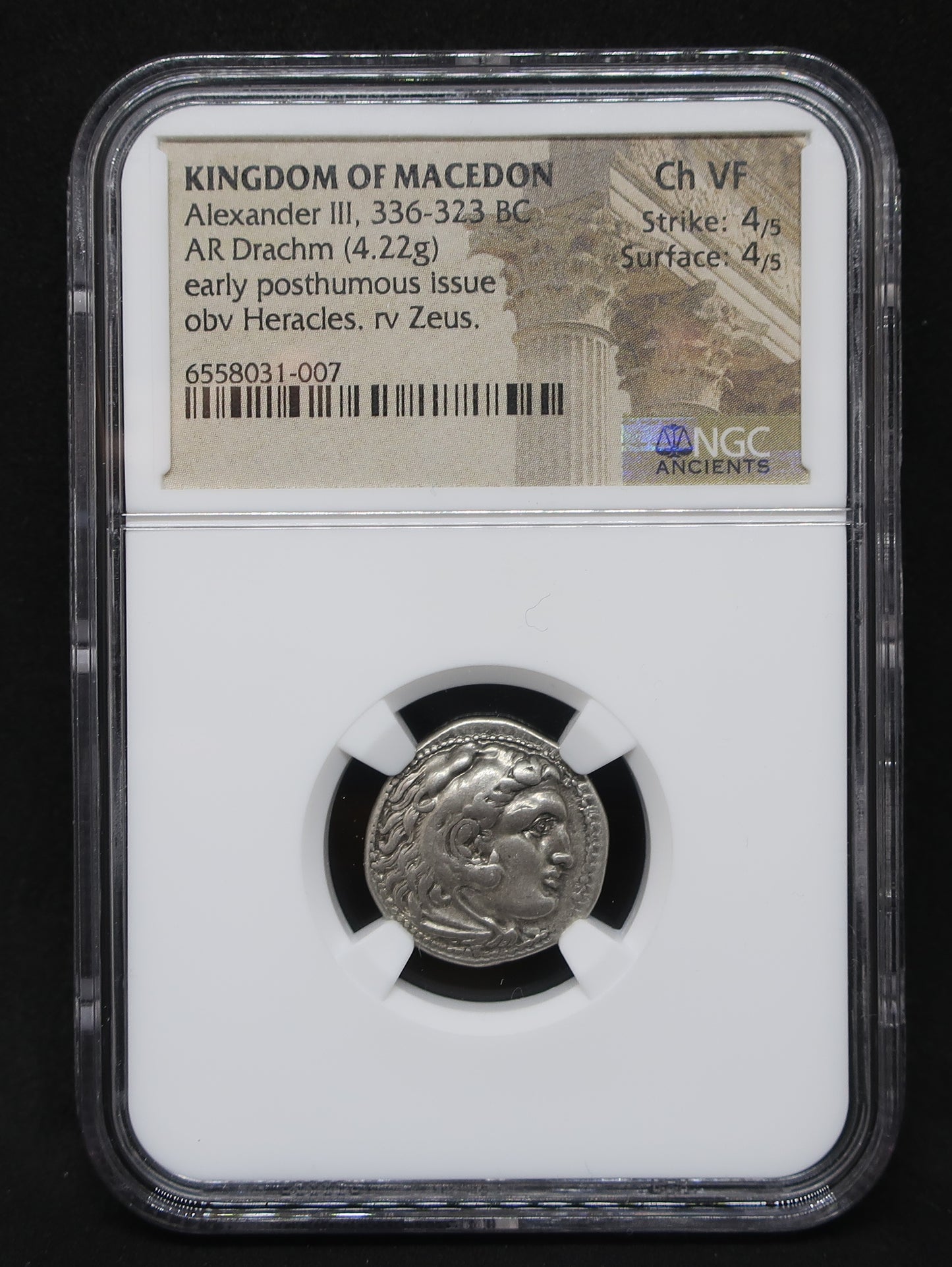 336-323 BC 古代マケドニア ドラクマ銀貨 アレキサンダー3世 ChVF4/5-4/5 NGC鑑定済み 画像4