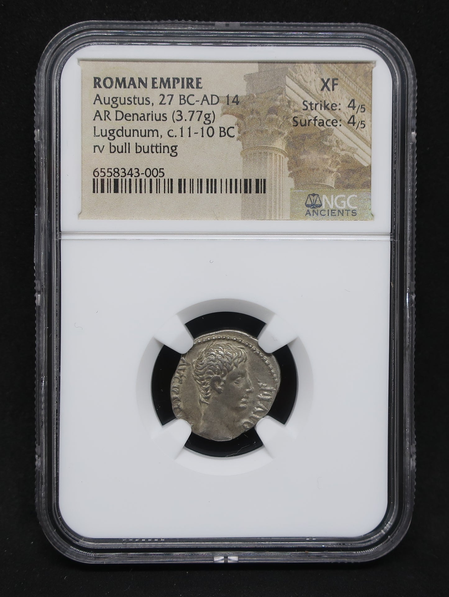 27 BC-AD 14 ローマ帝国 デナリウス銀貨 アウグストゥス XF4/5-4/5 NGC鑑定済み