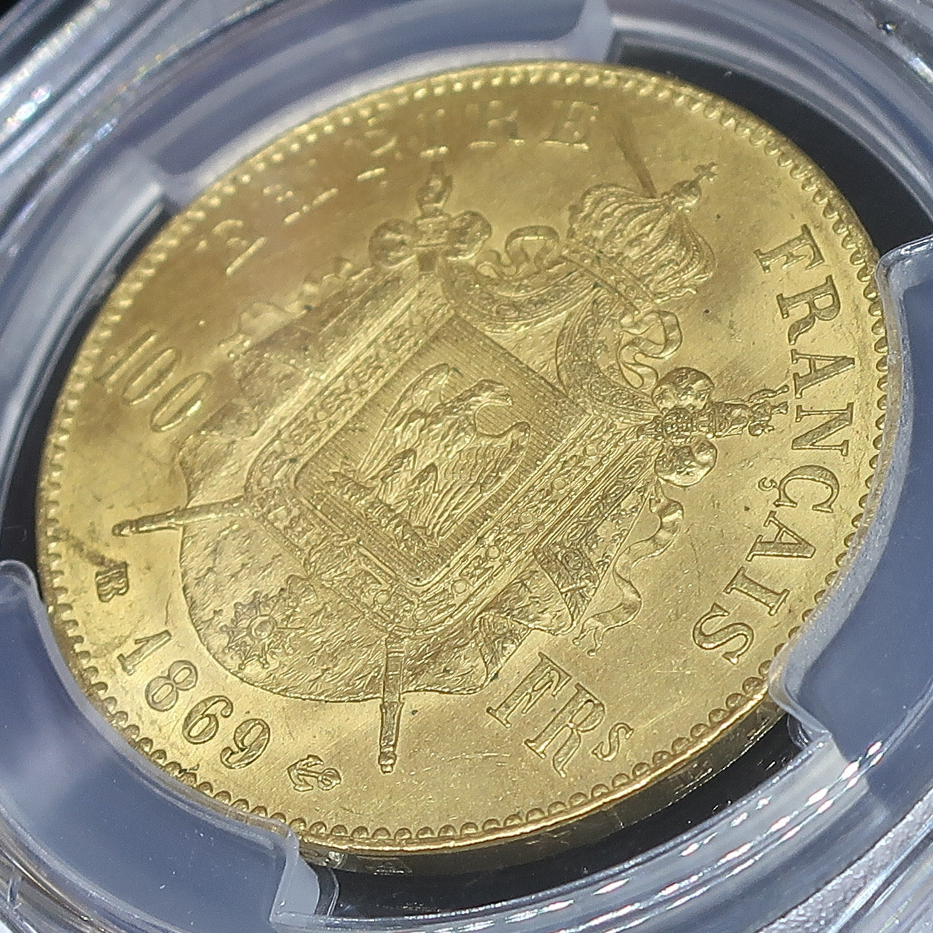 1869BB フランス 100フラン金貨 皇帝ナポレオン3世 MS63 PCGS image7
