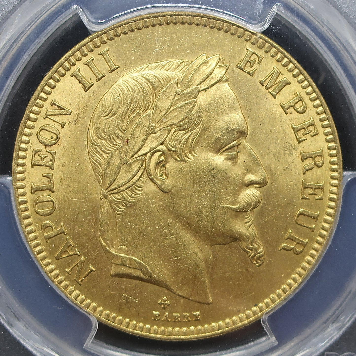 1869BB フランス 100フラン金貨 皇帝ナポレオン3世 MS63 PCGS image10