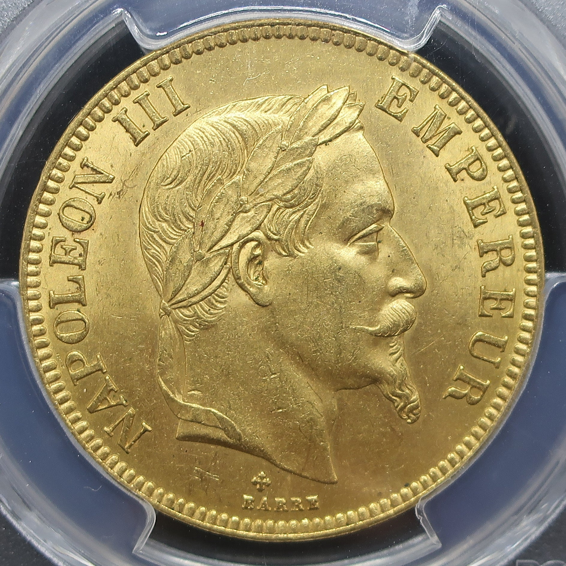 1869BB フランス 100フラン金貨 皇帝ナポレオン3世 MS63 PCGS image10
