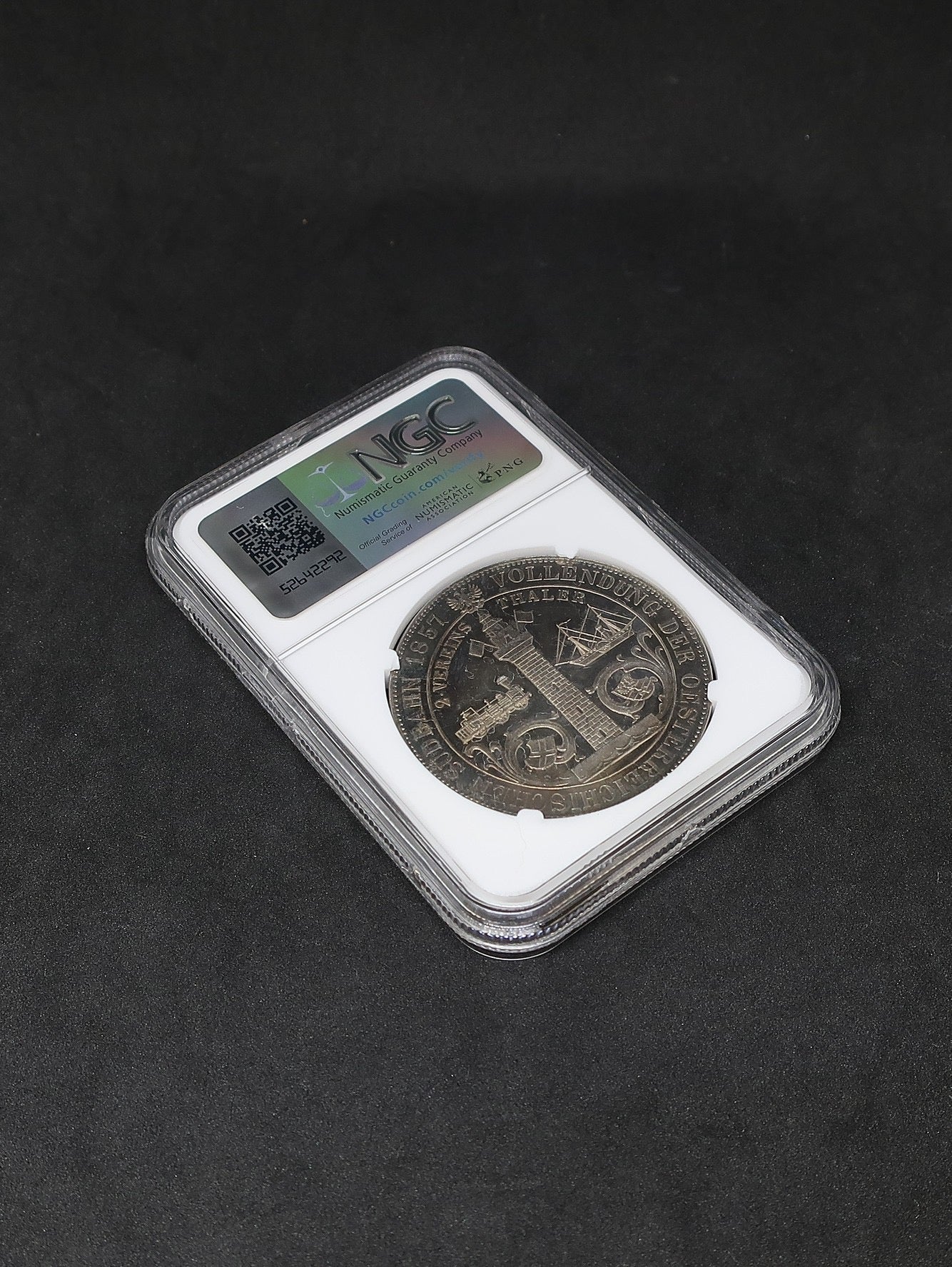 1857A オーストリア 2ターラー銀貨 ウィーン・トリエステ鉄道開通記念 PF63 + CAMEO NGC image9