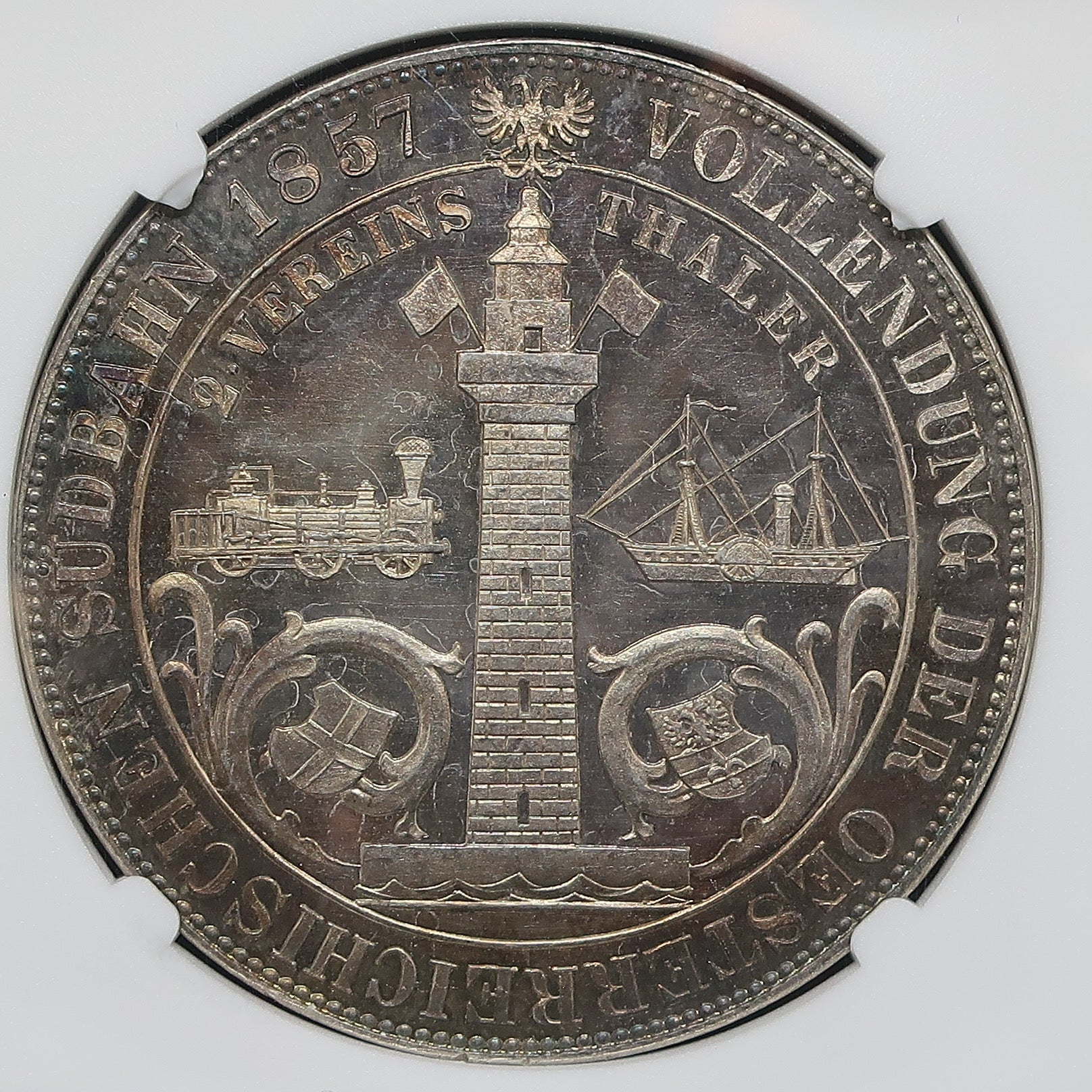 1857A オーストリア 2ターラー銀貨 ウィーン・トリエステ鉄道開通記念