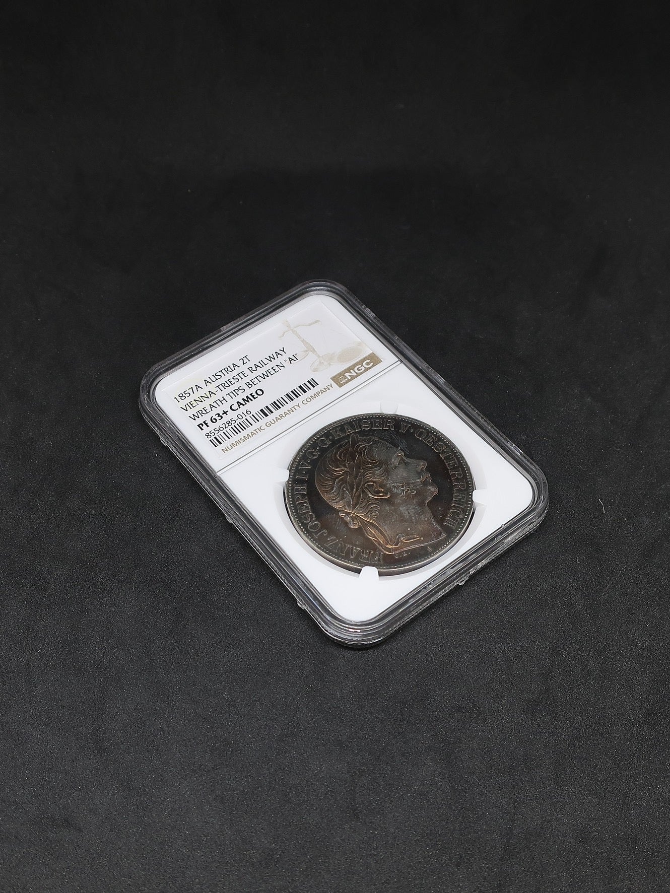 1857A オーストリア 2ターラー銀貨 ウィーン・トリエステ鉄道開通記念 PF63 + CAMEO NGC image8