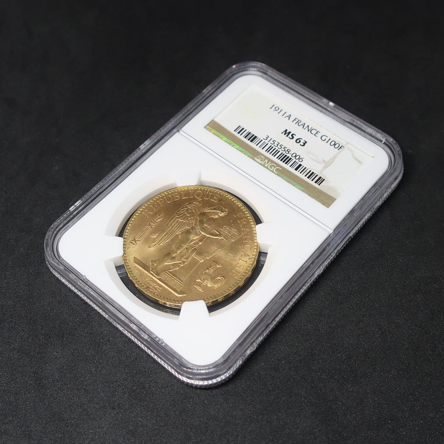 【幸運を運ぶ守護天使】1911A フランス 100フラン金貨 エンジェル金貨 MS63 NGC