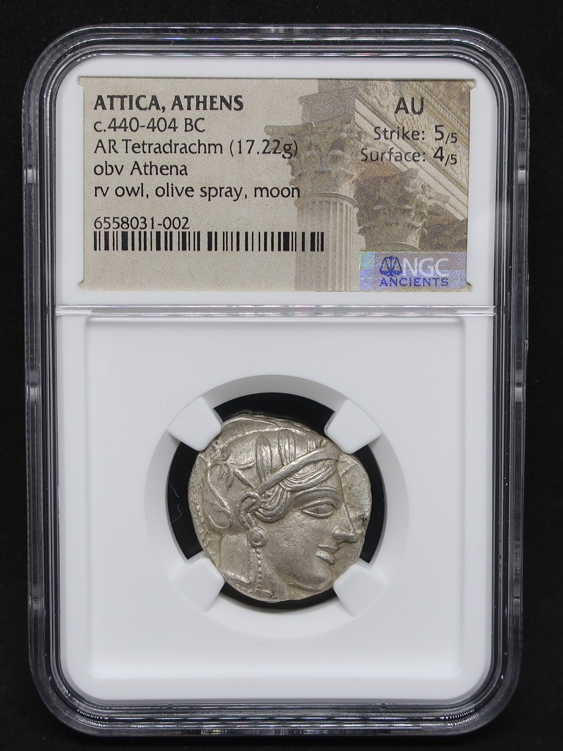 440-404 BC 古代ギリシャ アッティカ アテネ テトラドラクマ銀貨 AU5/5-4/5 NGC image4