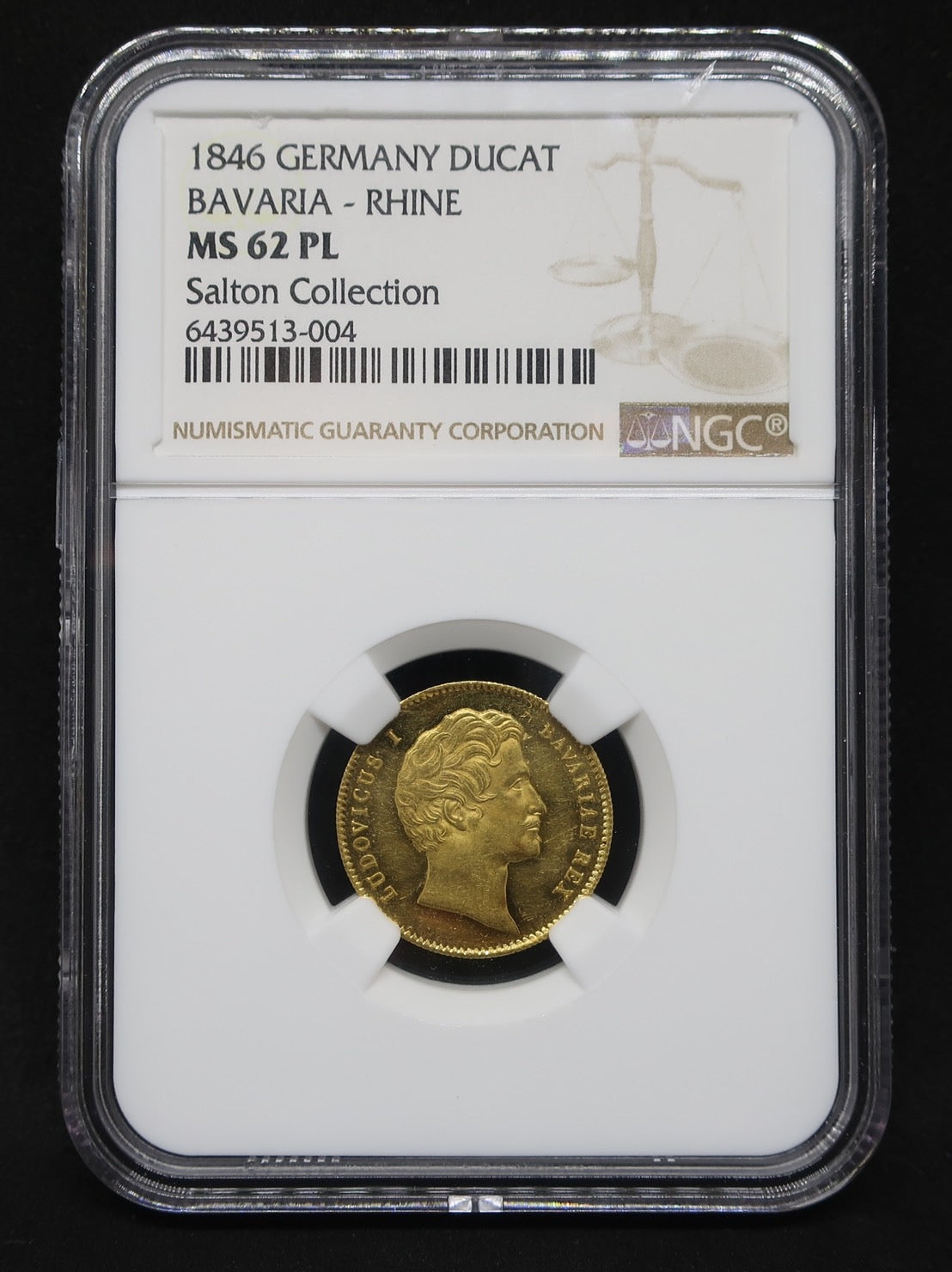 1846 ドイツ バイエルン ダカット金貨 ルートヴィヒ1世 都市景観 ライン川 MS62 PL NGC - CoinBlessing(コインブレッシング)