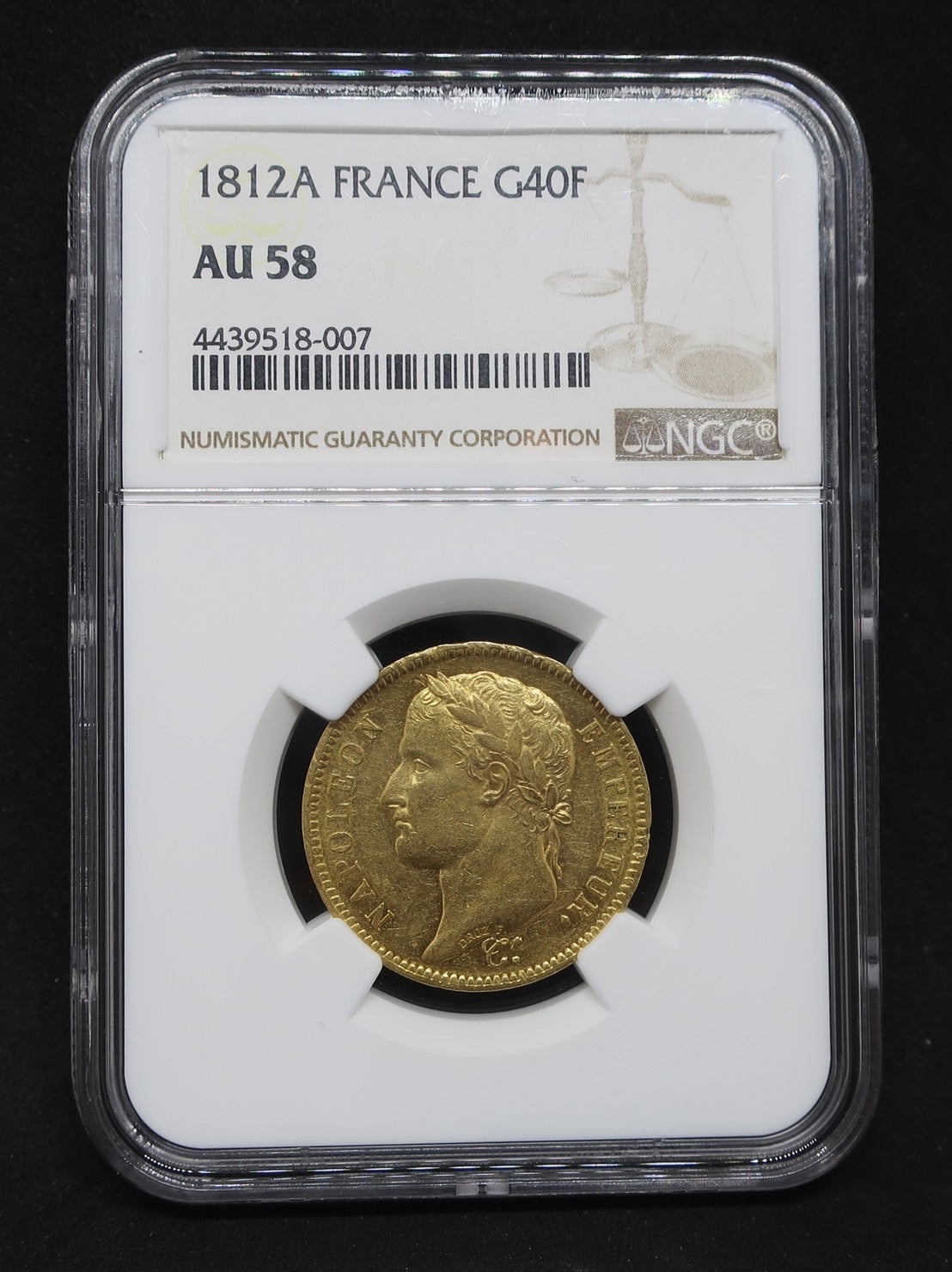 1812A フランス 100フラン金貨 皇帝ナポレオン1世 AU58 NGC 