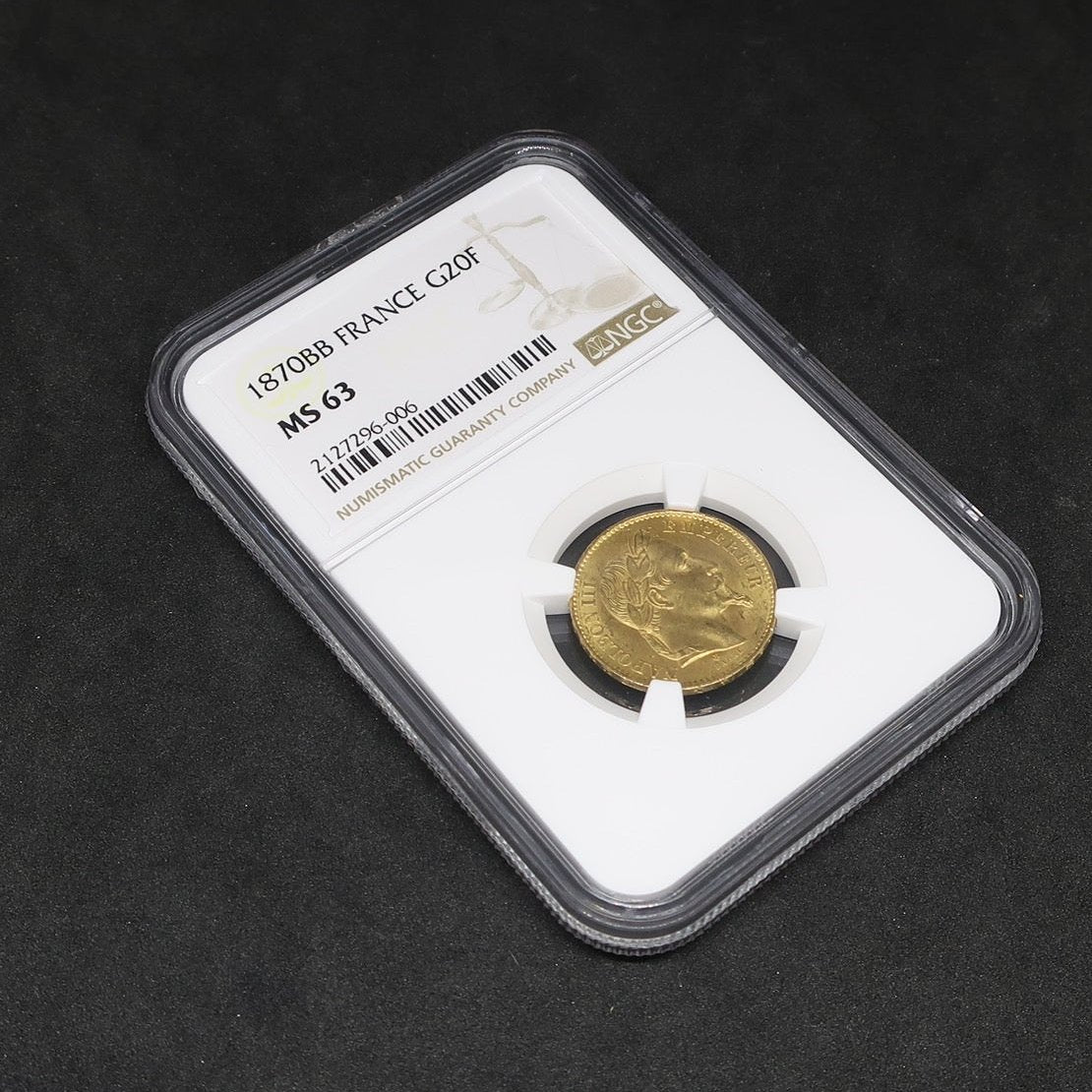 1870BB フランス 20フラン金貨 ナポレオン3世 有冠 MS63 NGC