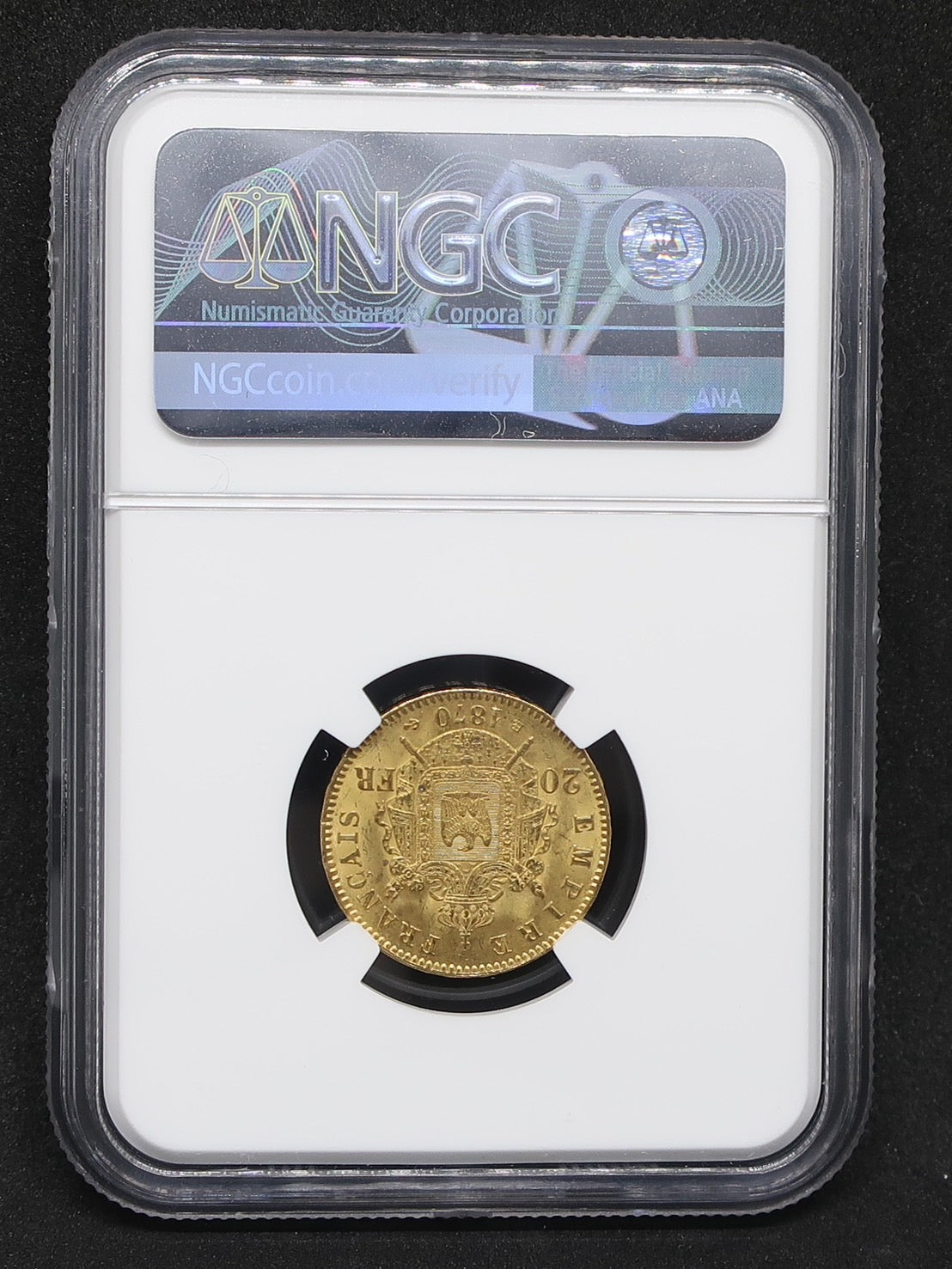 1870BB フランス 20フラン金貨 ナポレオン3世 有冠 MS63 NGC