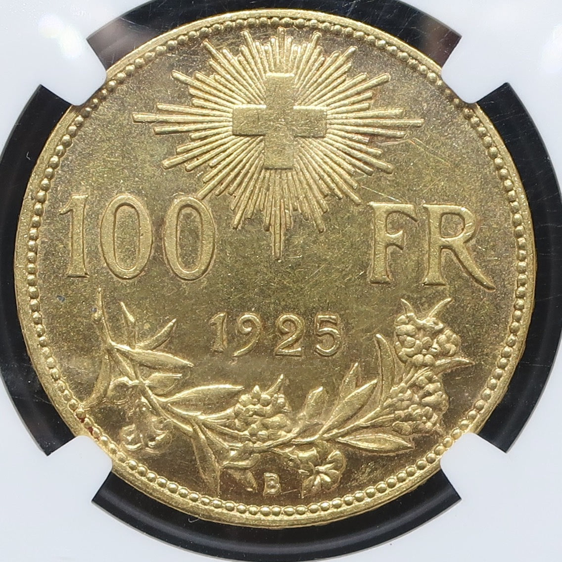 1925B スイス 100フラン金貨 ブレネリ MS63 NGC