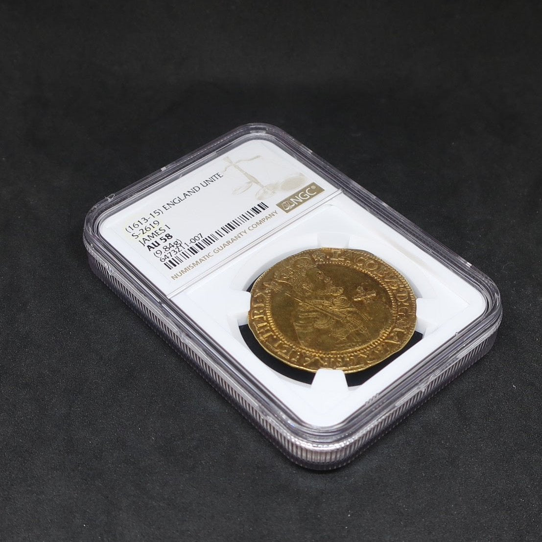 1613-15 イングランド ジェームズ1世 ユナイト金貨 AU58 NGC