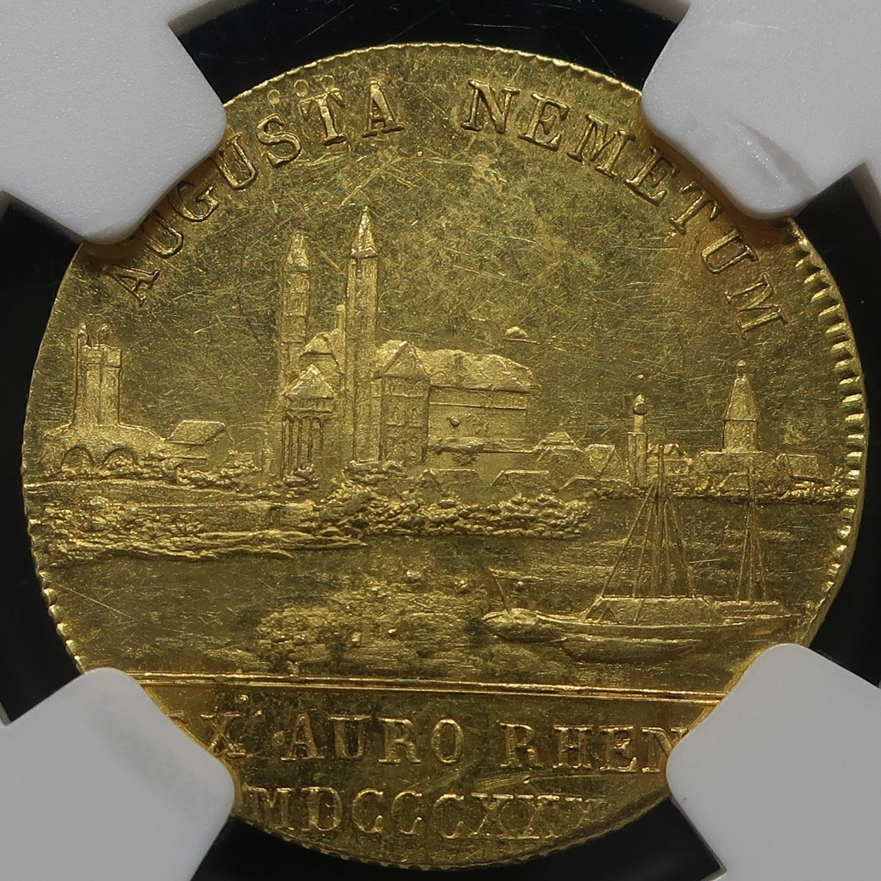 【最高鑑定1枚】1830 ドイツ バイエルン ダカット金貨 ルートヴィヒ1世 都市景観 ライン川 MS62 NGC