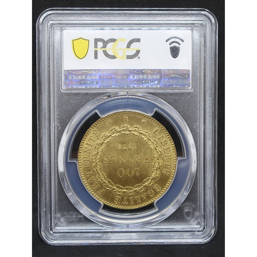 1878A フランス 100フラン金貨 幸運を呼ぶ守護天使 MS64 PCGS スラブ裏面