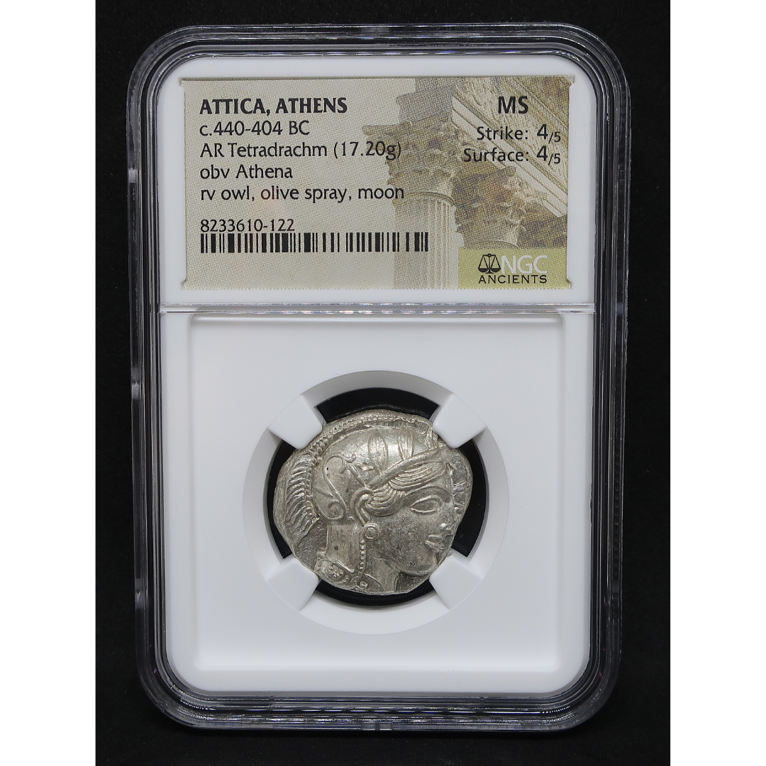 440-404 BC 古代ギリシャ アッティカ アテネ テトラドラクマ銀貨 MS4/5-4/5 NGC鑑定済み アンティークコイン スラブ表面
