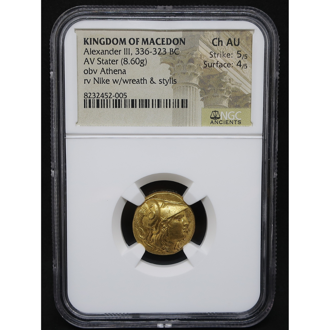 336-323BC マケドニア王国 スタテル金貨 アレキサンダー大王 ChAU 5/5-4/5 NGC鑑定済み スラブ表面