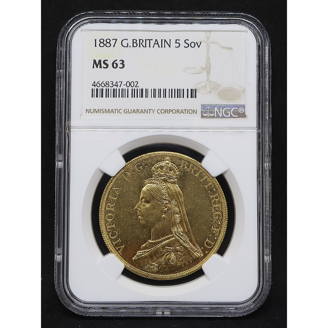 1887 イギリス 5ポンド金貨 ヴィクトリア ジュビリーヘッド MS63 NGC鑑定済み