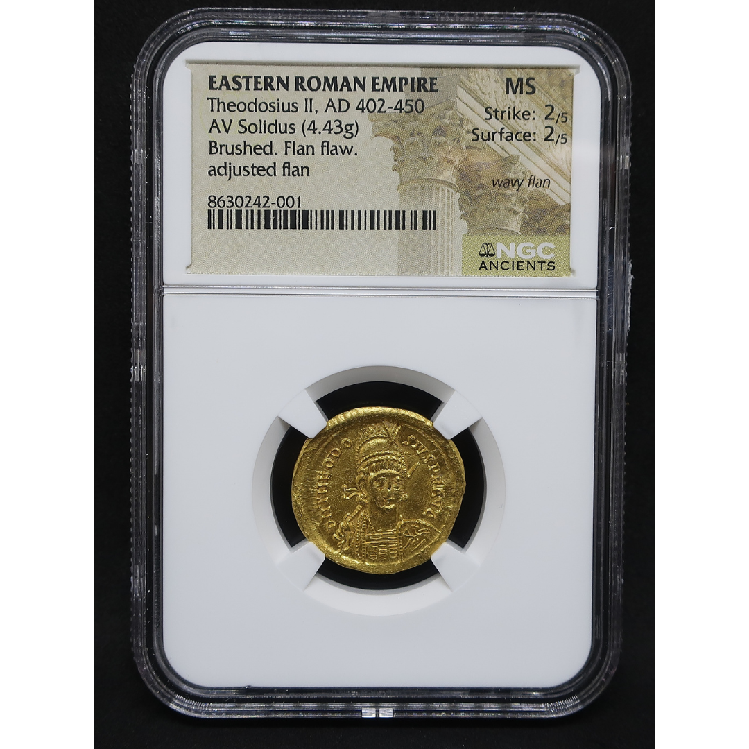 AD402-450 東ローマ帝国 ソリダス金貨 テオドシウス2世 MS2/5-2/5 NGC鑑定済み - CoinBlessing(コインブレッシング)