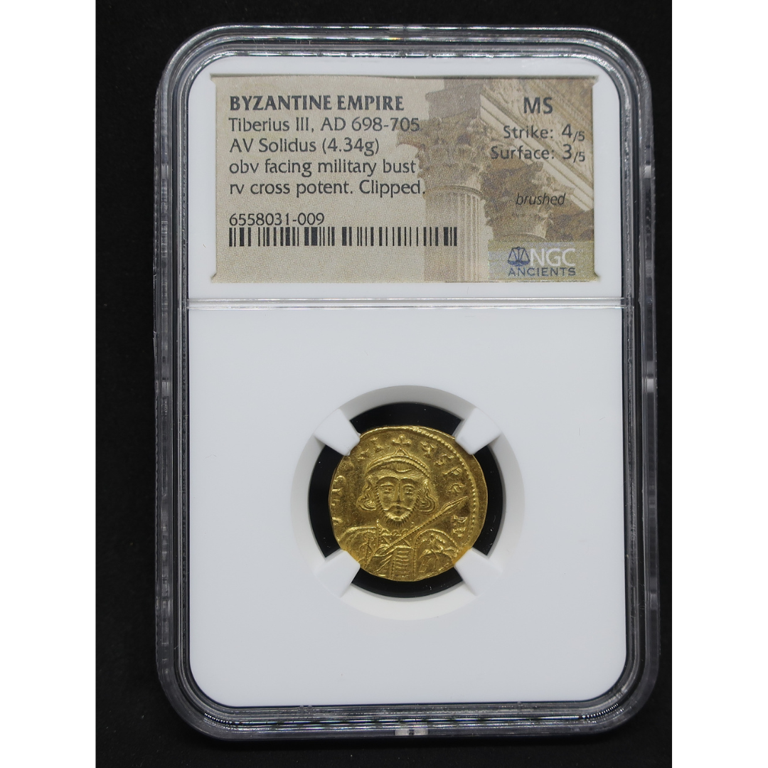 AD698-705 ビザンツ帝国 ソリダス金貨 ティベリウス3世 MS4/5-3/5 NGC鑑定済み