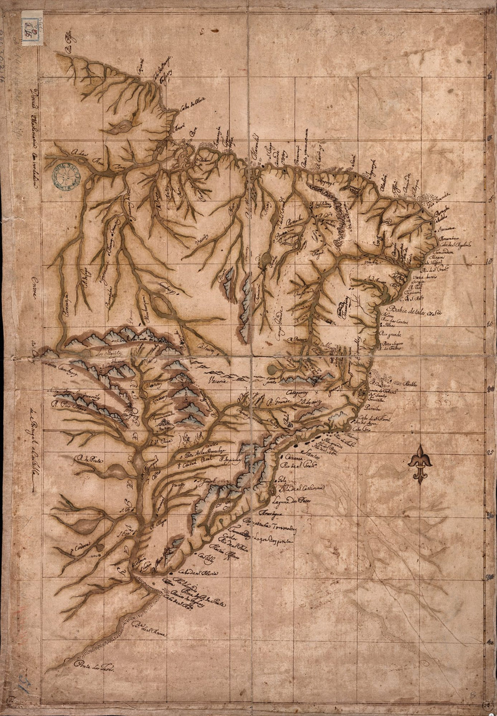 1730年頃に作られたブラジルの手描き地図（ドミンゴス・カパッチ作）