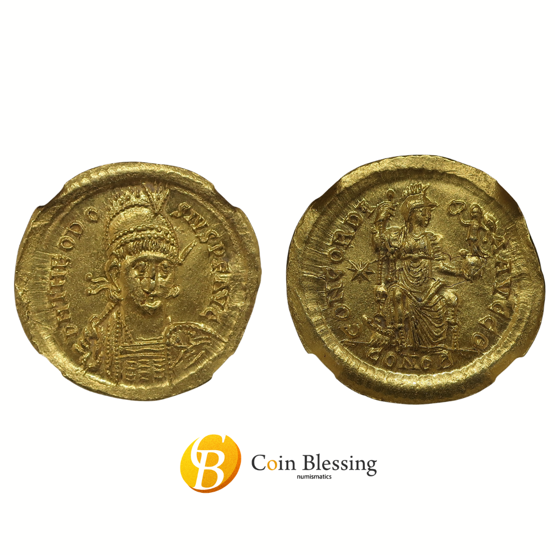 AD402-450 東ローマ帝国 ソリダス金貨 テオドシウス2世 MS2/5-2/5 NGC鑑定済み - CoinBlessing(コインブレッシング)