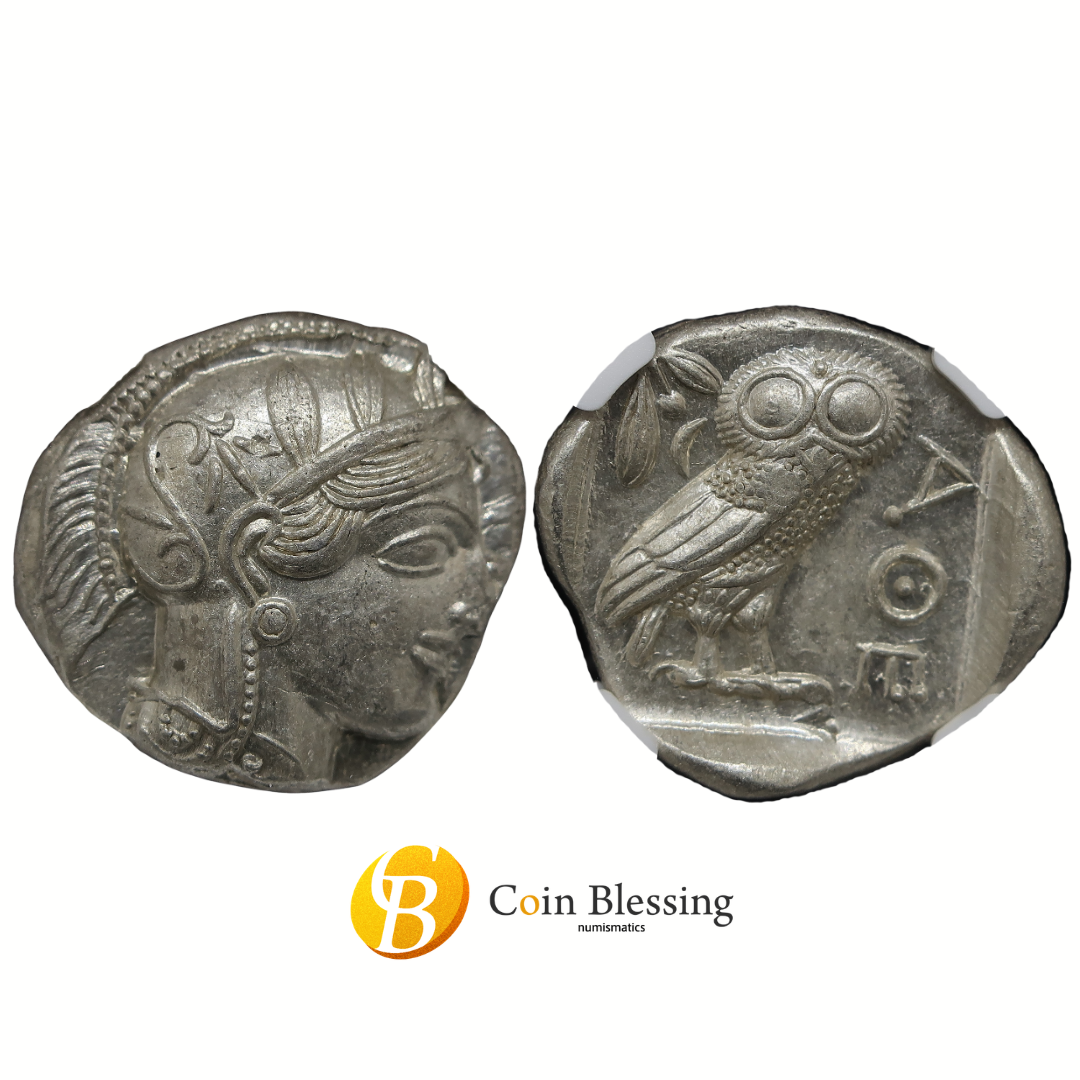 440-404 BC 古代ギリシャ アッティカ アテネ テトラドラクマ銀貨 MS4/5-4/5 NGC鑑定済み アンティークコイン 二枚横並び