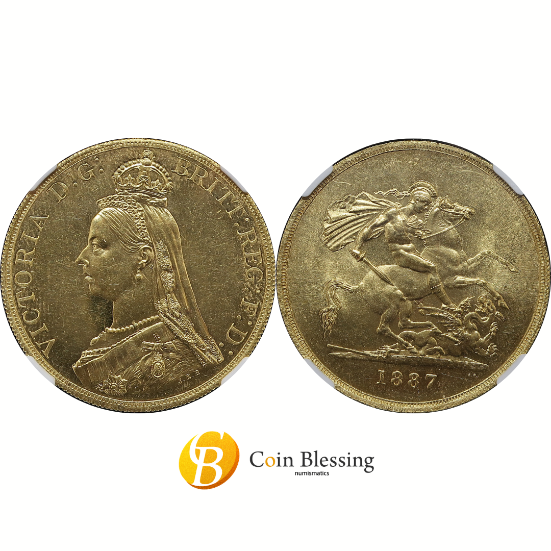 1887 イギリス 5ポンド金貨 ヴィクトリア ジュビリーヘッド MS63 NGC鑑定済み