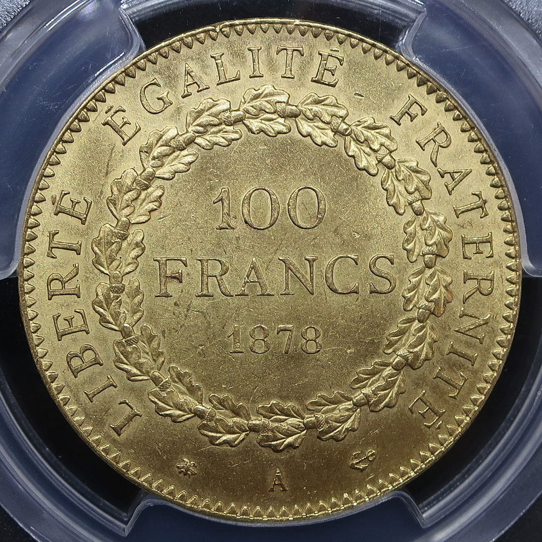 1878A フランス 100フラン金貨 幸運を呼ぶ守護天使 MS64 PCGS 裏面