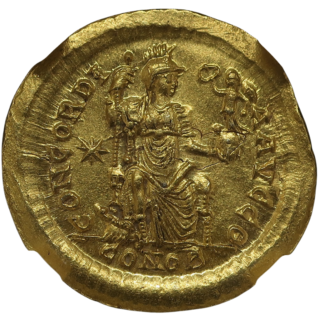 AD402-450 東ローマ帝国 ソリダス金貨 テオドシウス2世 MS2/5-2/5 NGC 裏面