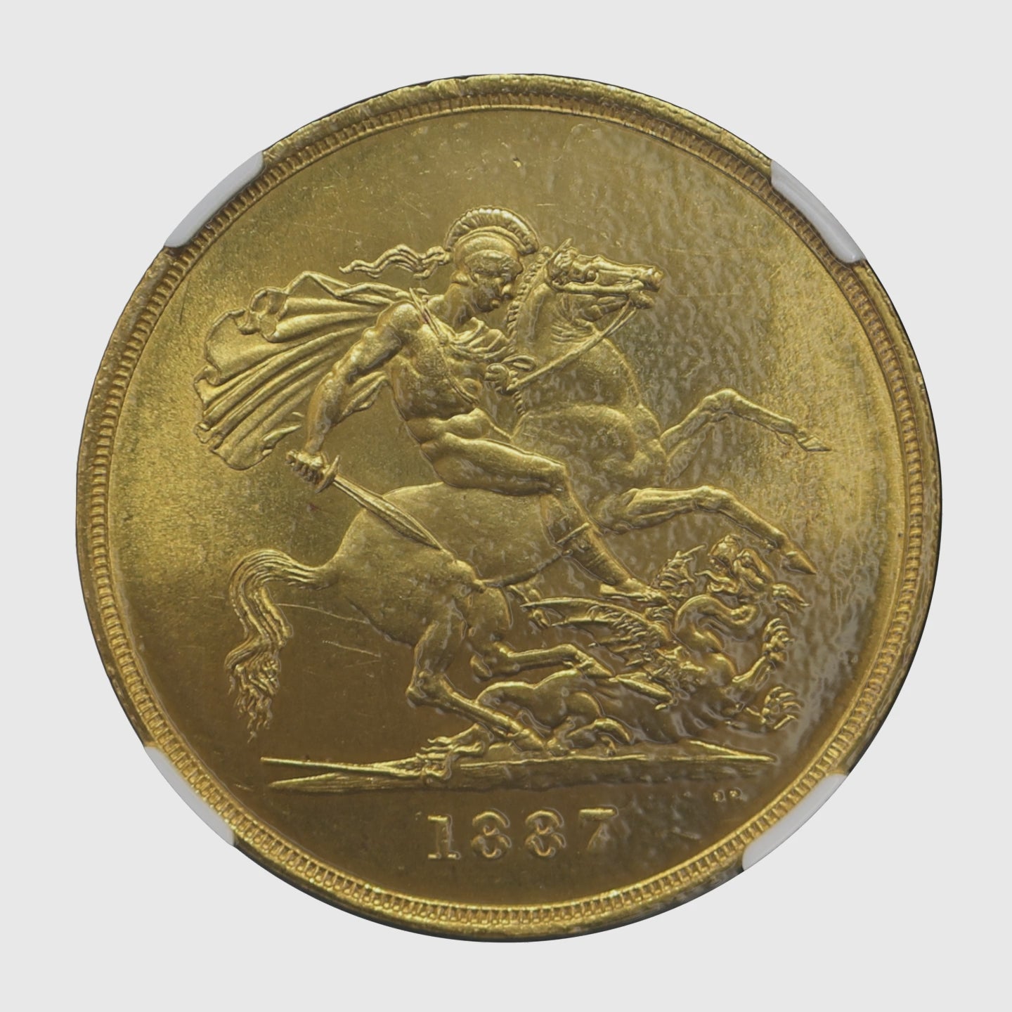 1887年 イギリス ヴィクトリア女王 5ポンド金貨 裏面（聖ジョージと竜）シネマティック動画