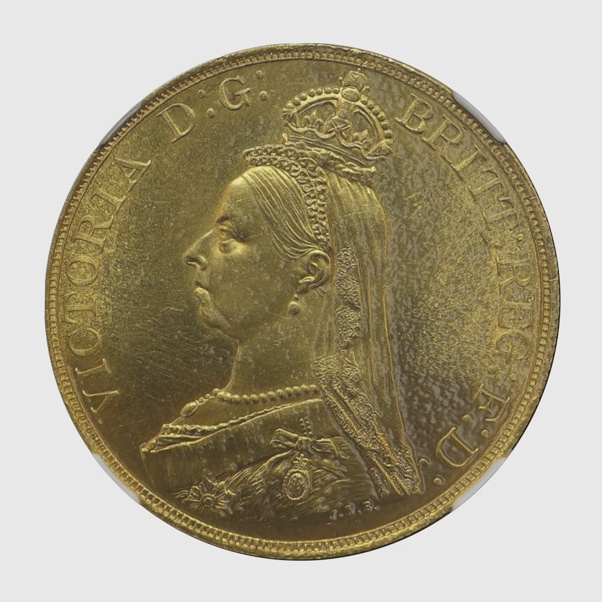1887年 イギリス ヴィクトリア女王 5ポンド金貨 表面（ジュビリーヘッド）シネマティック動画