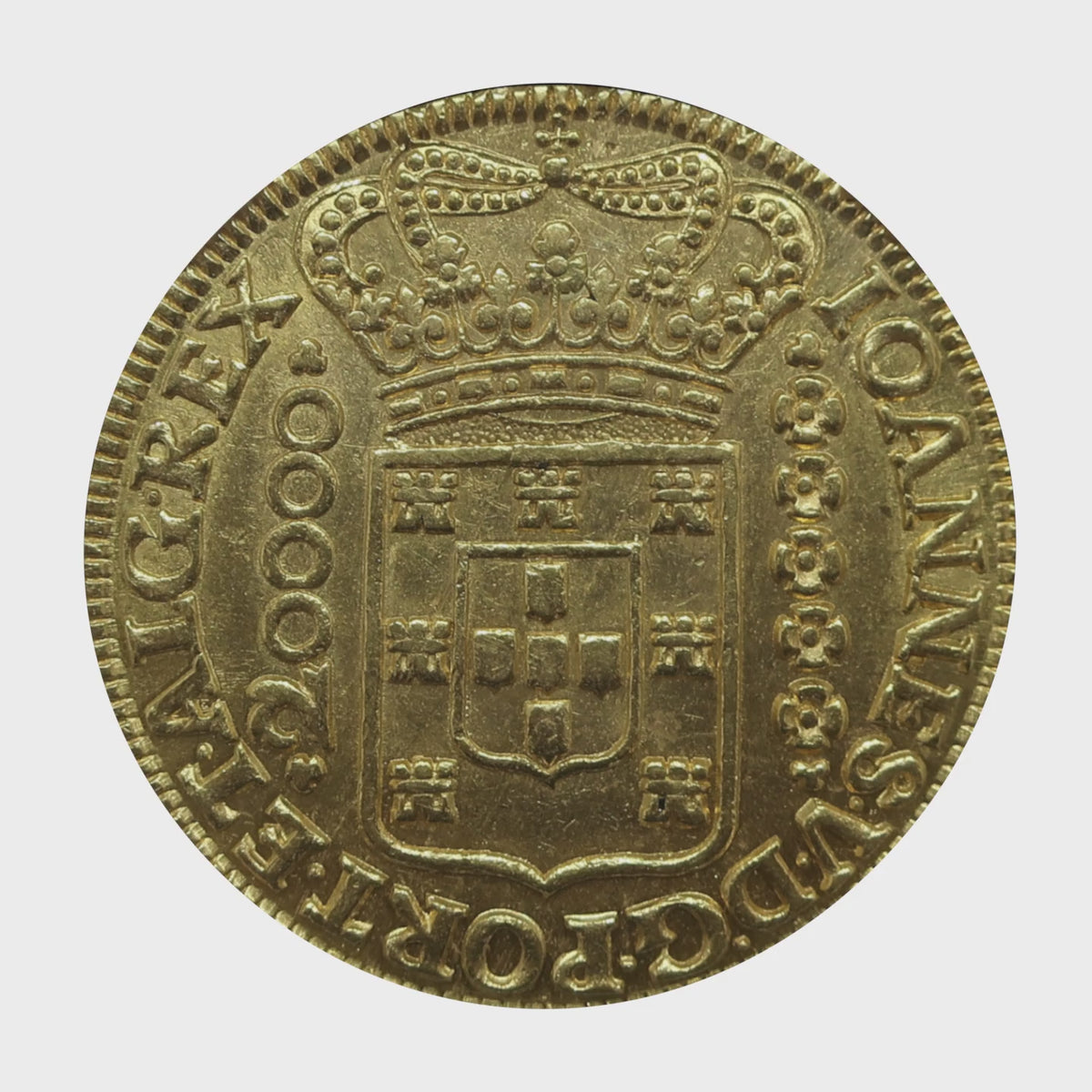 1726年 ブラジル ジョアン5世 20000レイス金貨 王家紋章 回転動画