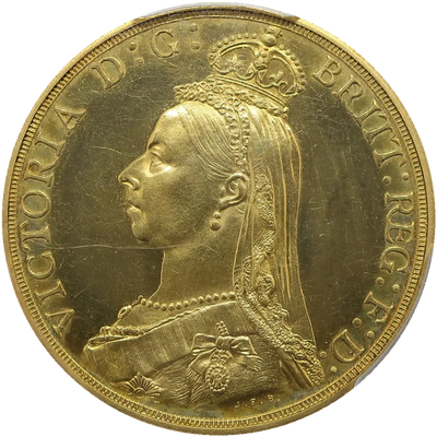 1887年 ヴィクトリア女王 ジュビリーヘッド 2ポンド金貨の表面