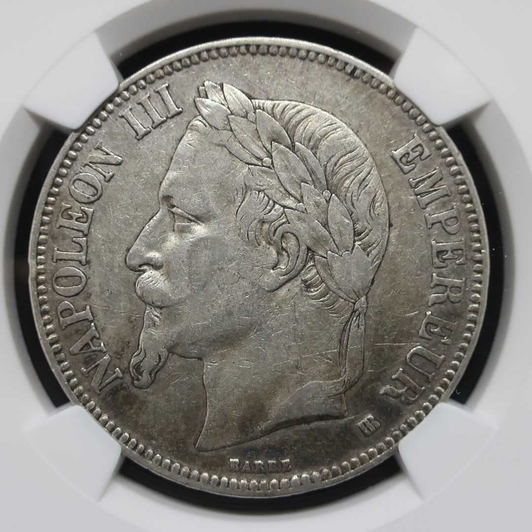 1869BB フランス 5フラン銀貨 | ナポレオン3世 有冠 | XF Details NGC