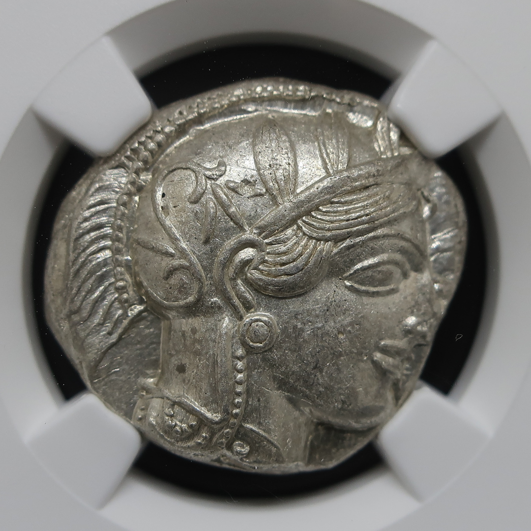 440-404 BC 古代ギリシャ アッティカ アテネ テトラドラクマ銀貨 MS4/5-4/5 NGC鑑定済み アンティークコイン 表面拡大画像