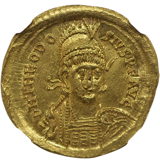 AD402-450 東ローマ帝国 ソリダス金貨 テオドシウス2世 MS2/5-2/5 NGC 表面