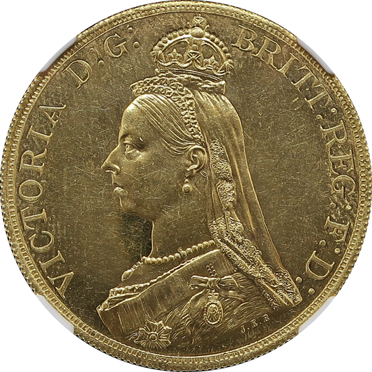 1887 イギリス 5ポンド金貨 ヴィクトリア ジュビリーヘッド MS63 NGC鑑定済み 表