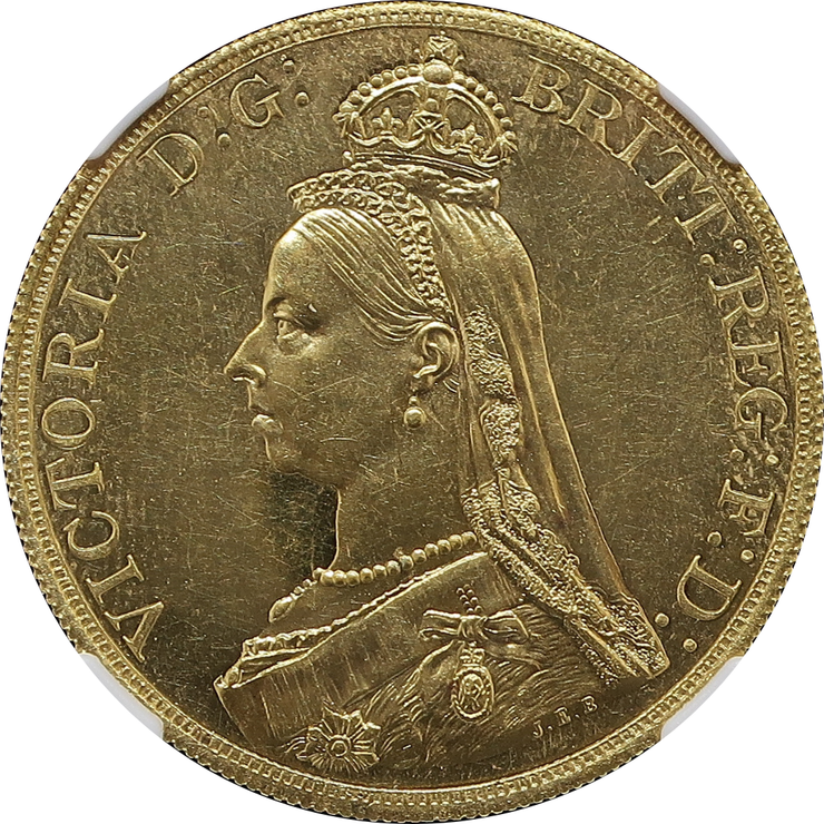 1887 イギリス 5ポンド金貨 ヴィクトリア ジュビリーヘッド MS63 NGC鑑定済み 表