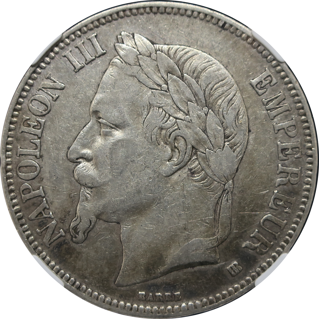 1869BB フランス 5フラン銀貨 ナポレオン3世 有冠 XF Details NGC鑑定済み - CoinBlessing(コインブレッシング)