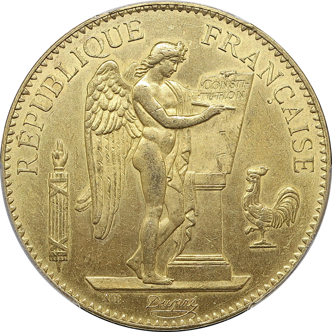 1878A フランス 100フラン金貨 幸運を呼ぶ守護天使 MS64 PCGS 表面