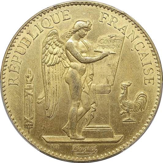 1878A フランス 100フラン金貨 幸運を呼ぶ守護天使 MS64 PCGS 表面