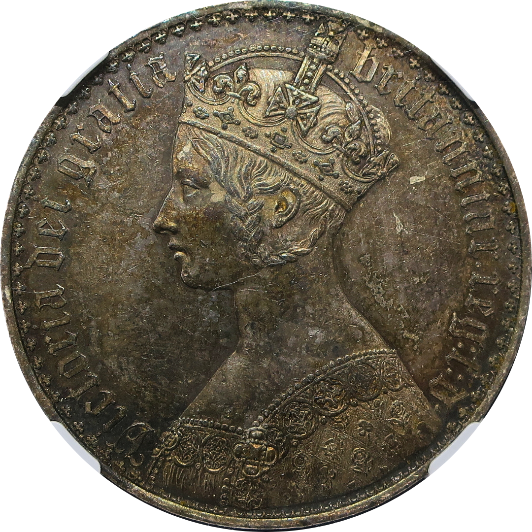 1847 イギリス ゴシッククラウン銀貨 ヴィクトリア女王 アンデシモ PF60 NGC鑑定済みアンティークコイン 表面