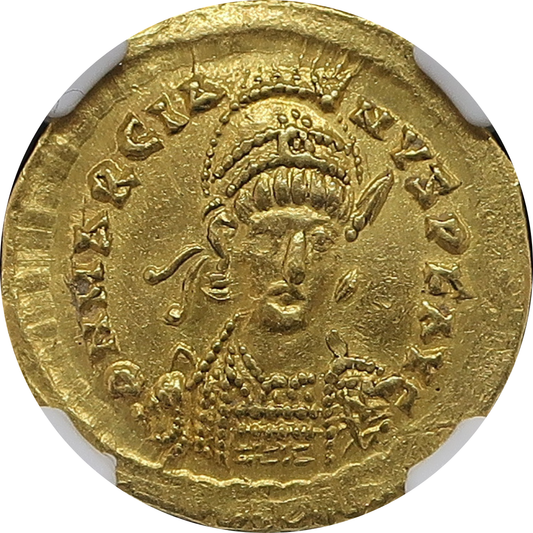 AD450-457 東ローマ帝国 ソリダス金貨 マルキアヌス ChXF5/5-2/5 NGC鑑定済み 表面