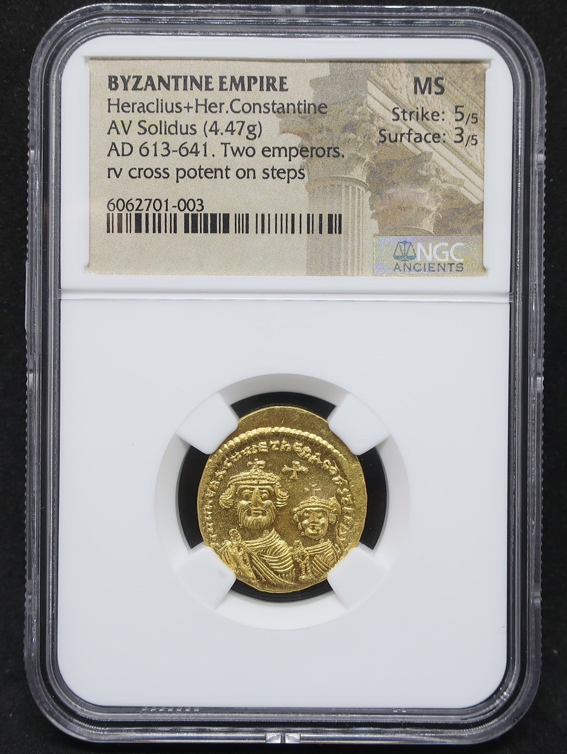 ビザンツ帝国 ビザンチン ヘラクレイオス コンスタンティン ソリダス金貨 AD613-641 MS5/5-3/5 NGC - CoinBlessing