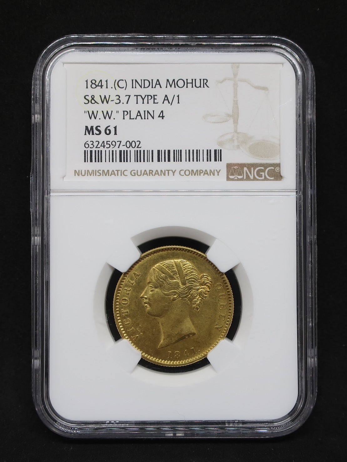 1841 イギリス領インド モハール金貨 東インド会社 ヴィクトリア MS61 NGC - CoinBlessing