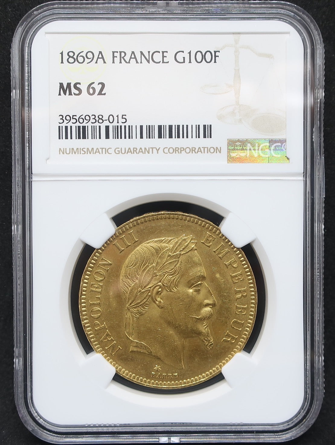 フランス 皇帝ナポレオン3世 1869A 100フラン金貨 MS62 NGC - CoinBlessing