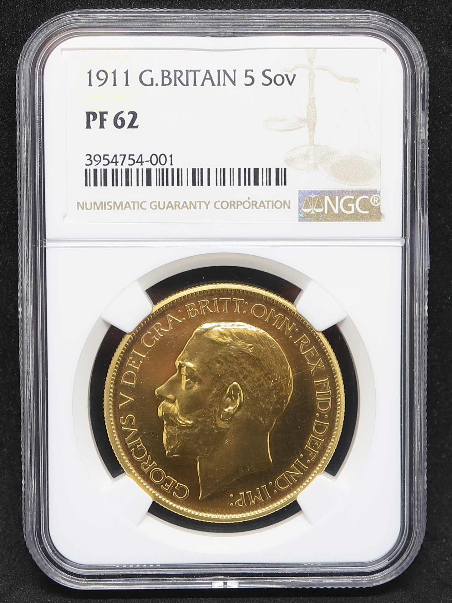 イギリス 1911 ジョージ5世 5ポンド金貨 PF62 単年度発行2812枚 - CoinBlessing