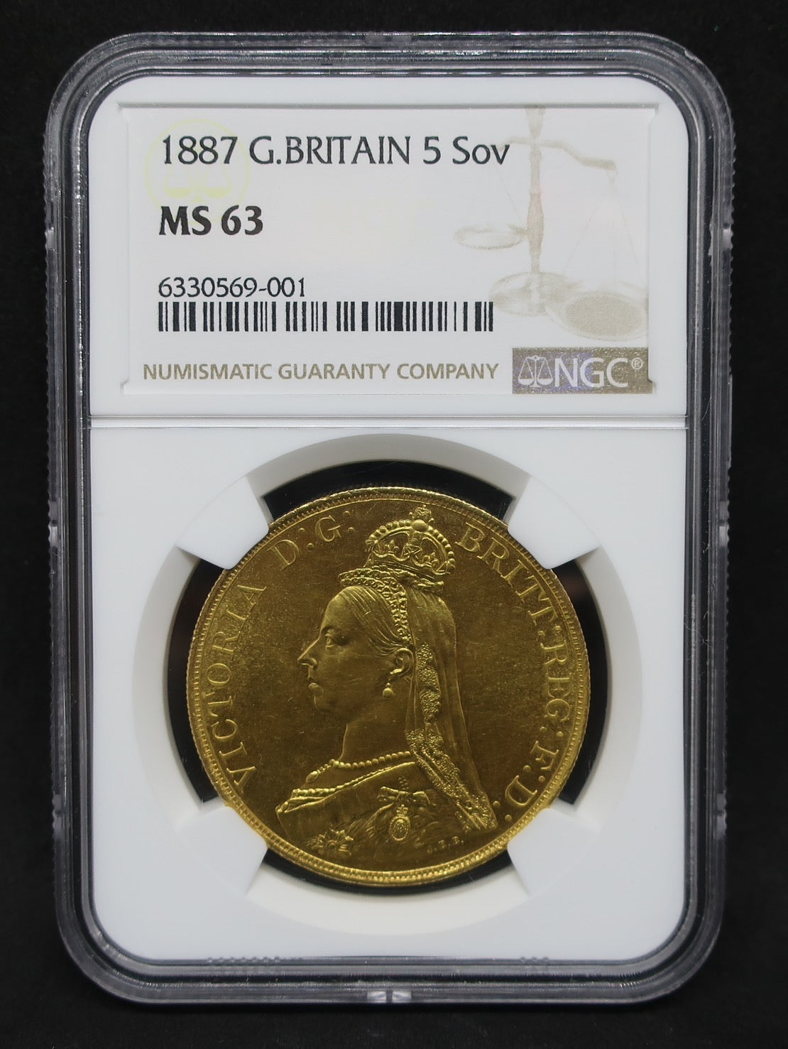 1887 イギリス 5ポンド金貨 MS63 ジュビリーヘッド ヴィクトリア NGC - CoinBlessing