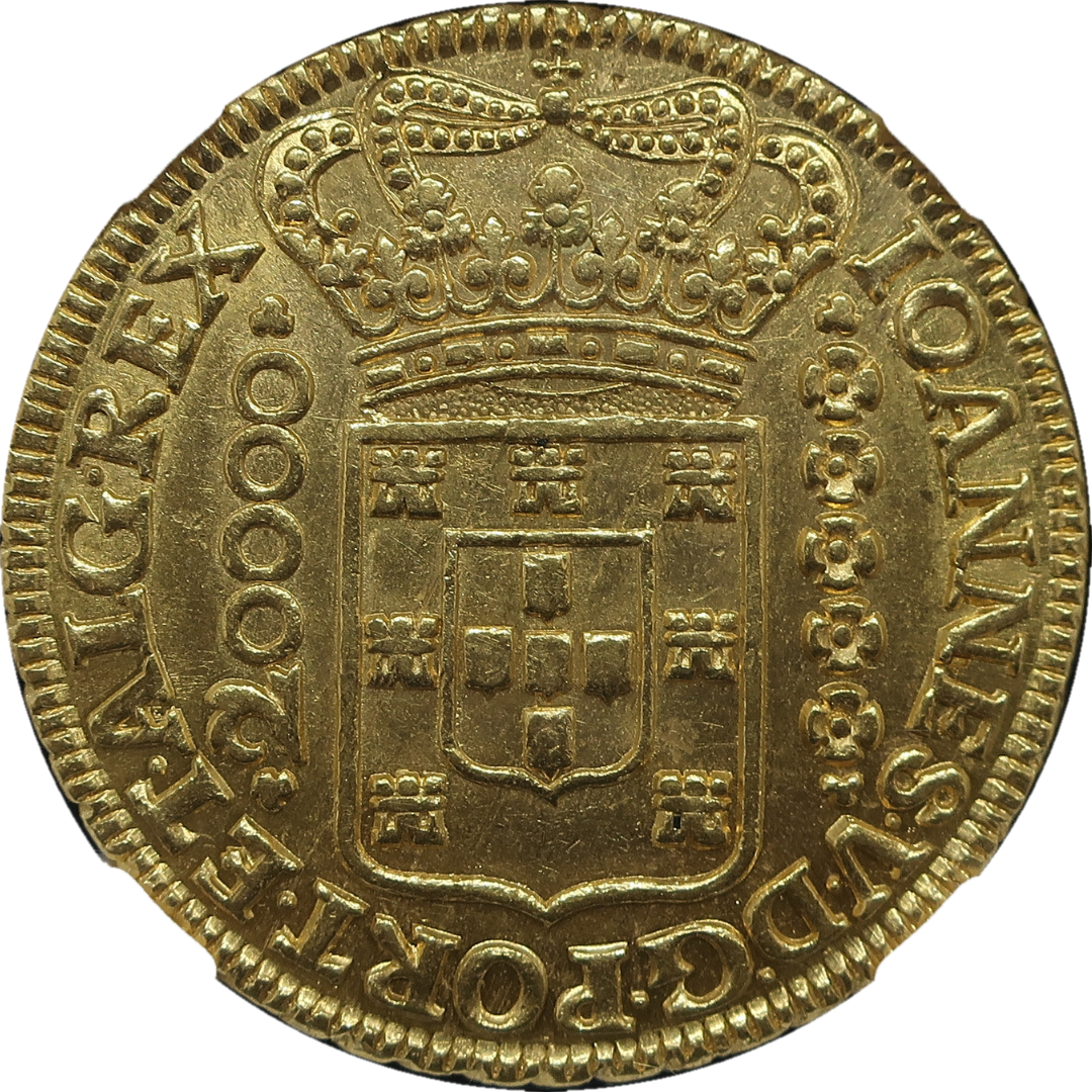 ブラジル植民地 20000レイス金貨 表面（ポルトガル王家紋章）